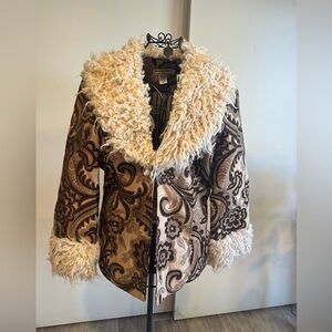Elegant Brown and Cream Floral Teddy Jacket